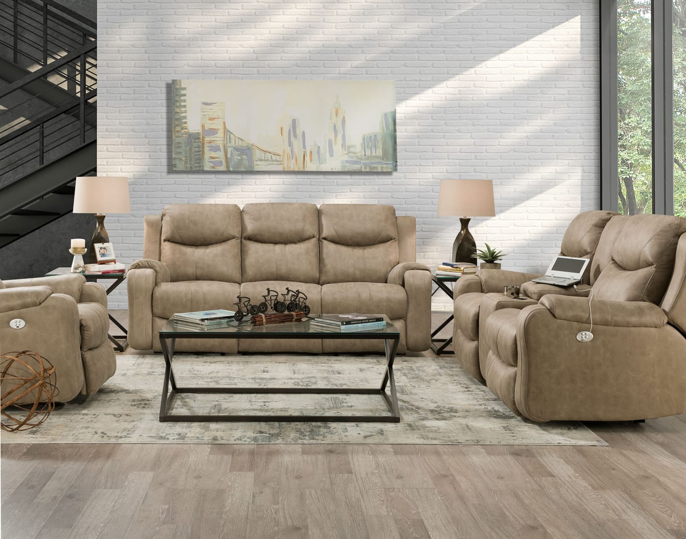 A comfortable living room furnished with reclining seating